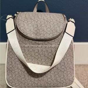 NEW Calvin Klein Monogrammed Beige and White Backpack